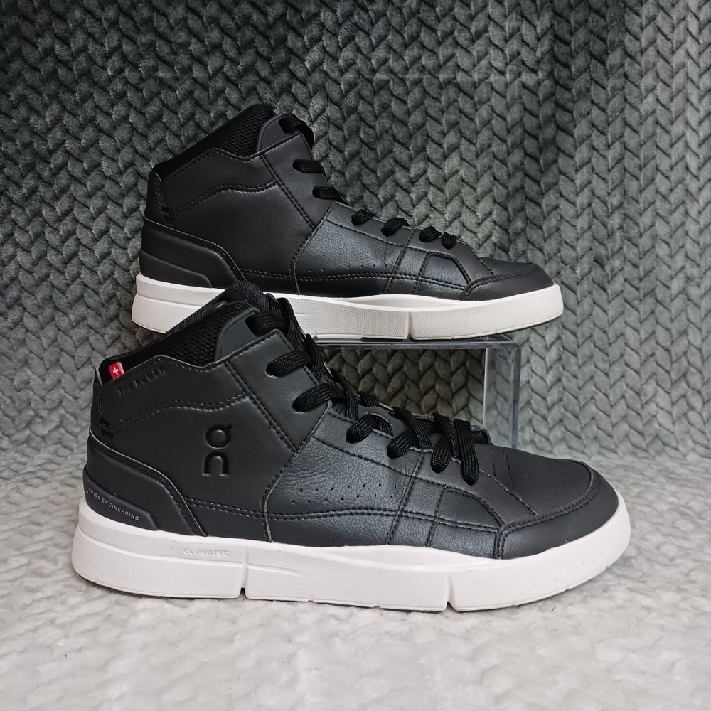 On The Roger Clubhouse Women's Sneakers Mid Black Eclipse Leather Mid Top Sz 7.5